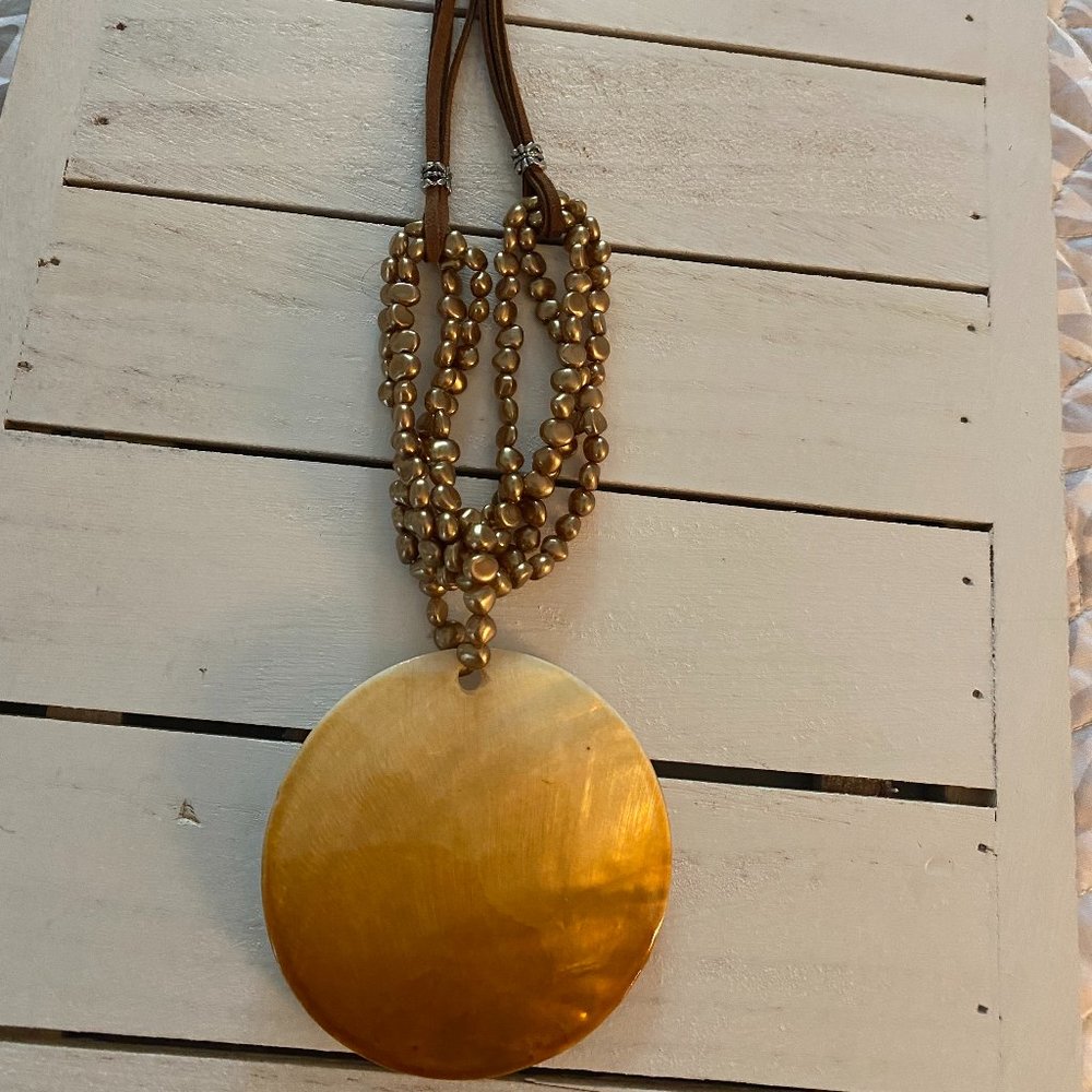 Gold Beaded Necklace With Shell Pendant